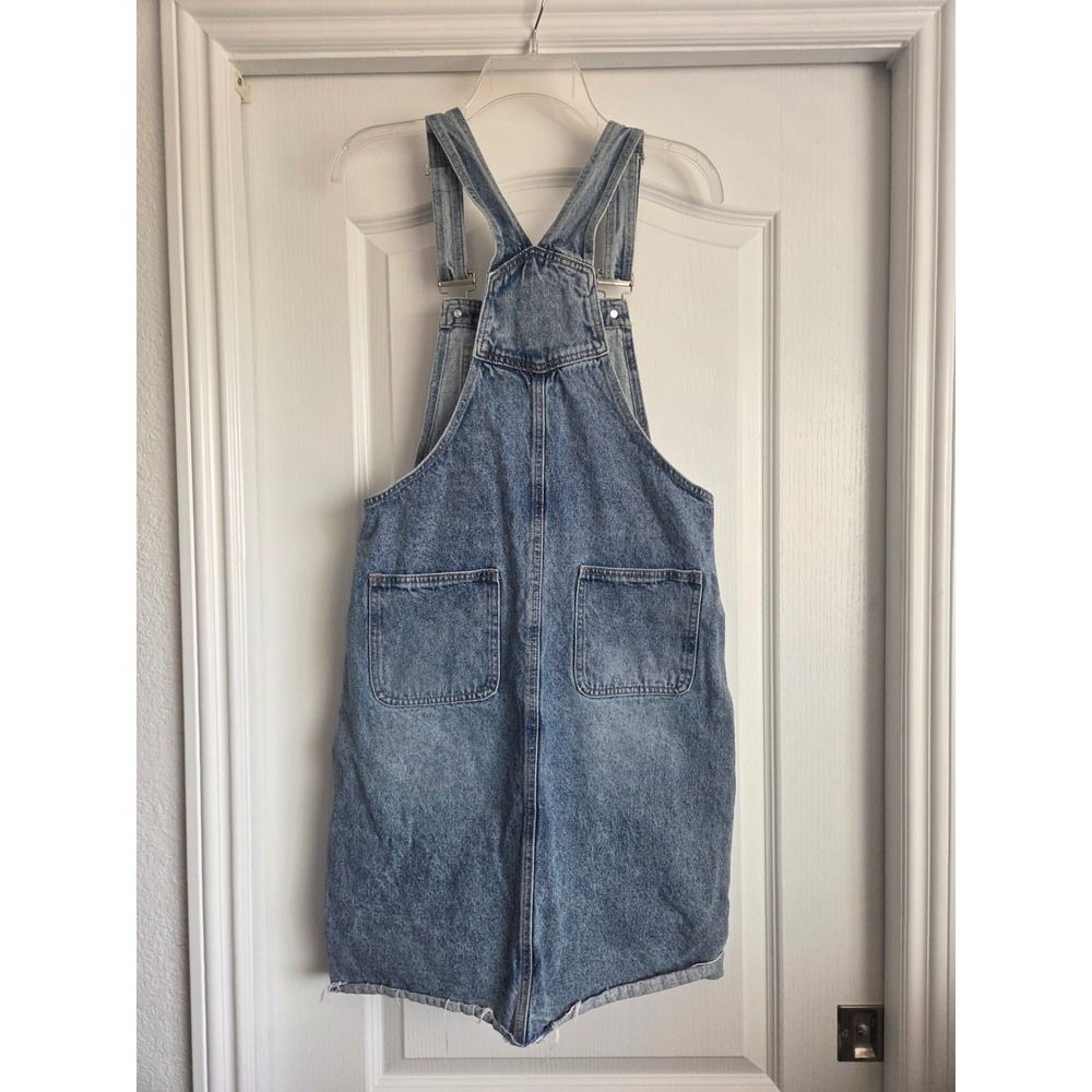 TNR Jeans Medium Wash Denim Overall Dress Mini Frayed Hem Size S